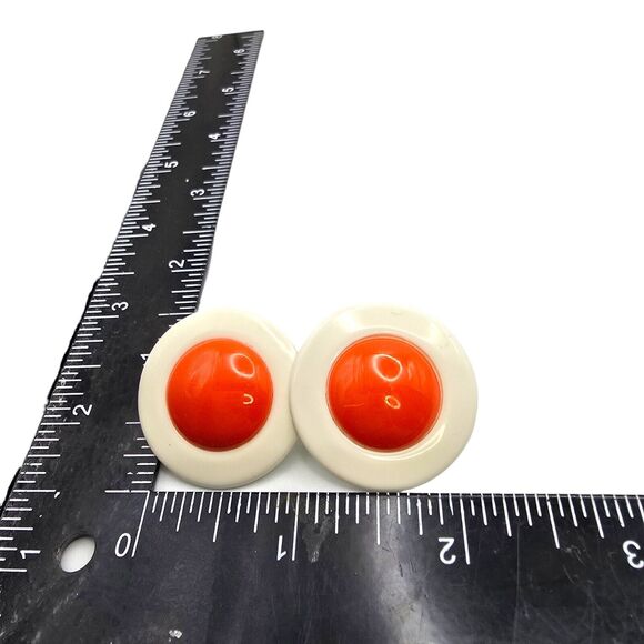 Pierced Earrings Retro Bold Bright Orange White Acrylic Vintage Style Jewelry - Picture 4 of 6
